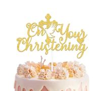 On Your Christening Cake Topper, Mi Bautizo Cake Topper, Christening Decorations for Boys Girls, On Your Confirmation Topper, Bautizo First Birthday Baby Shower Party Supplies Gold Glitter