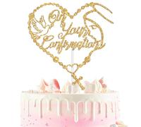 On Your Confirmation Cake Topper, Baby’s 1st Communion Cake Decor, God Bless/First Holy Communion, Religious Christening Baptism Baby’s 1st Birthday Baby Shower Party Decorations Supplies Gold Glitter