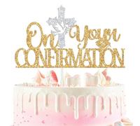 On Your Confirmation Cake Topper, Baby’s First Holy Communion Cake Decor, God Bless, Dove Cross Religious Christening Baptism Baby’s 1st Birthday Baby Shower Party Decorations Supplies Gold Glitter