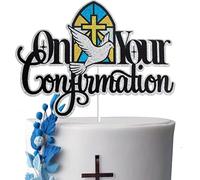 On Your Confirmation Cake Topper - Black Glitter Holy Confirmation Cake Decorations Engagement Wedding Bachelorette Party Bridal Shower Marriage Anniversary Party Supplies