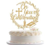 On Your Confirmation Cake Topper, First Communion, Blessing Confirmation, God Bless Decor, Religious Engagement Wedding Baby Shower Baptism Christening Party Decorations, Gold Glitter