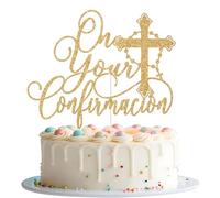 On Your Confirmation Cake Topper, First Communion Decorations, Blessing Confirmation, God Bless Cake Decor, Religious Wedding Christening Baptism Baby Shower Party Decorations Gold Glitter