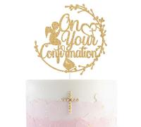 On Your Confirmation Cake Topper, First Holy Communion, Baptism Day, Baby Shower/Confirmation/1st Birthday Party Decorations Gold Glitter