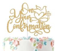 On Your Confirmation Cake Topper, First Holy Communion, My Baptism Day, Bridal Shower/Wedding/Baptism/Christening Baby Shower Party Decorations, Gold Glitter