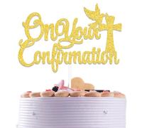 On Your Confirmation Cake Topper Holy Confirmation Decorations God Bless for Kids Birthday Baby Shower Bridal Shower Baptism Christening Party Decorations Gold Glitter