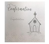 white cotton cards WB105 1-Piece on Your Confirmation Congratulations Handmade Card, Silver Church, 16cm x 16cm