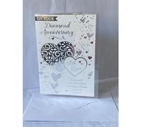 On Your Diamond Anniversary With Love 60th Wedding Anniversary Card White/Silver Hearts/Words Foil Detail(PH49495B)