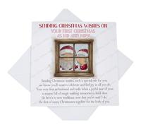 On Your First Christmas as Mr and Mrs Card, Sending Christmas Wishes Card for Newly Wed Married Couple with Poem, First after Wedding, Sant and Mrs Claus Window