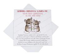 On Your First Christmas as Mr and Mrs Card, Sending Christmas Wishes Card for Newly Wed Married Couple with Poem, First after Wedding, Mistletoe Mice
