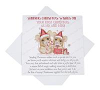 On Your First Christmas as Mr and Mrs Card, Sending Christmas Wishes Card for Newly Wed Married Couple with Poem, First after Wedding, Present Mice