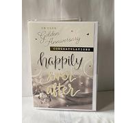 On Your Golden Anniversary Congratulations Happily Ever After 50th Wedding Anniversary Card Cream/Grey Rings/Gold Words(PH45868A)