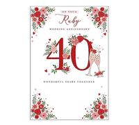 On your Ruby Wedding Anniversary Card with Foil Detail, Flowers and White Envelope 5748