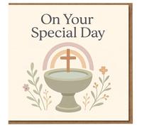 On Your Special Day Christening Card - Pastel Cross and Font - Religious Baptism Congratulations Greeting Card with Envelope