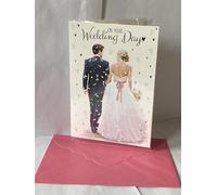 On Your Wedding Day Card Bride+Groom Holding Hands/Hearts Glitter/Foil Detail(PH43444B)