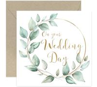 On Your Wedding Day Card for Bride & Groom - Eucalyptus Foliage Wreath Congratulations to the New Mr and Mrs - Heartfelt Bride and Groom Cards | Blank Inside