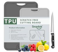 Onadak Flexible TPU Chopping Board, BPA Free with Knife and Juice Groove, Scratch Resistant Flexible Chopping Boards for Kitchen, Dishwasher Safe, Grippy Handle, Non-Slip(M-Dark Grey + S-Grey)
