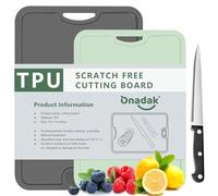 Onadak Flexible TPU Chopping Board, BPA Free with Knife and Juice Groove, Scratch Resistant Flexible Chopping Boards for Kitchen, Dishwasher Safe, Grippy Handle, Non-Slip(M-Dark Grey + S-Green)