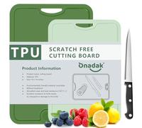 Onadak Flexible TPU Chopping Board, BPA Free with Knife and Juice Groove, Scratch Resistant Flexible Chopping Boards for Kitchen, Dishwasher Safe, Grippy Handle, Non-Slip(M-Dark Green + S-Green)