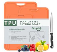 Onadak TPU Cutting Board,Cutting Boards for Kitchen-Dishwasher Safe,BPA-Free,Flexible Ultra-thin and Durable Kitchen Cutting Board,Easy-Grip Handle (Three Orange)