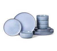 Onader 12 Piece Dinner Set, Reactive Glaze Stoneware Dinnerware for 4 People, Elegant Plates and Bowls Sets for Kitchen Christmas Camping, Scratch Resistant, Microwave & Dishwasher Safe - Lagoon Blue
