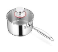 Onader 14cm Saucepan, Tri-Ply Stainless Steel Sauce Pot with Glass Lid, Induction Safe Small Milk Pan for Kitchen Cooking Boiling, Easy Clean - Silver