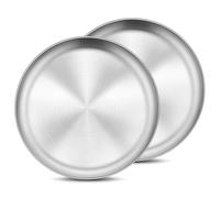 Onader 18/8 Stainless Steel Plate, 8 Inch 304 Metal Dinner Camping Plates for Kids Children, Reusable Round Serving Dishes Set of 2
