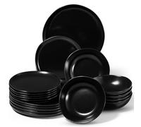 Onader 18 Piece Dinner Set, Reactive Glaze Porcelain Dinner Sets for 6 People, Irregular Round Stoneware Dinnerware Service for 6, Include Plates and Bowls, Dishwasher & Microwave Safe, Classic Black