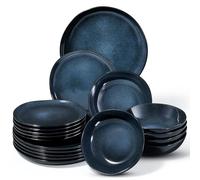 Onader 18 Piece Dinner Set, Reactive Glaze Porcelain Dinner Sets for 6 People, Irregular Round Stoneware Dinnerware Service for 6, Include Plates and Bowls, Dishwasher & Microwave Safe, Galaxy Blue