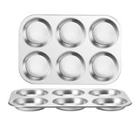Onader 2 Pack Muffin Tin, Stainless Steel 6-Cup Shallow Yorkshire Pudding Tray, Great for Baking Mince Pie, Bun, Egg Tart and Biscuit, Non-Toxic & Heavy Duty, Oven & Dishwasher Safe