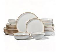 Onader 24 Piece Reactive Glaze Dinner Set for 6 People, Grey White | Porcelain Dinner Sets, Irregular Round Stoneware Dinnerware Service for 6, Plates and Bowls, Dishwasher & Microwave Safe
