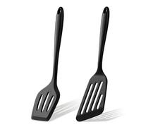 Onader 2Pcs Silicone Spatula Set, Fish Spatula & Slotted Turner for Non-Stick Cookware, Heat Resistant Kitchen Utensils Tools for Cooking, Flipping, Frying, Easy to Clean & Dishwasher Safe, Black