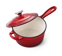 Onader 2QT Saucepan with Lid Enameled Cast Iron Sauce Pan Pot Small Dutch Oven Cooking Kitchen Pot Nonstick & Heavy Duty - Red