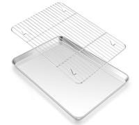 Onader Baking Tray with Cooling Rack, Stainless Steel Large Oven Tray, Baking Mould with Cake Rack Set for Serving, Baking, Roasting, Dishwasher Safe and Healthy, 40.5 x 30.5 x 2.5 cm