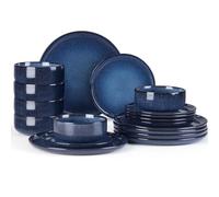 Onader Crockery Set for 6 People, 18-Piece Stoneware Dinner Service, 6 Dinner Plates, Dessert Plates, Cereal Bowls, Dishwasher Safe and Anti-Scratch - Galactic Blue