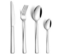 Onader Cutlery Set, 24 Piece Stainless Steel Cutlery Flatware Set for 6 People, Elegant Tableware Silverware Set with Knives Forks Spoons, Square Edge & Mirror Finished, Dishwasher Safe
