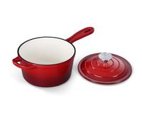 Onader Enameled Cast Iron Sauce Pan, 1QT Small Saucepan with Lid, Cast Iron Sauce Pot Enamel Dutch Oven, Nonstick & Heavy Duty - Red
