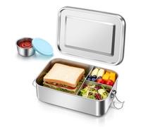 Onader Lunch Box 1400ML, Stainless Steel Bento Lunchbox with Sauce Pot and 1pc Removable Compartment, Leak-Proof Salad Food Storage Container for Kids & Adults, Sturdy & Dishwasher Safe