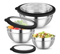 Onader Mixing Bowl Set of 3, Stainless Steel Salad Nesting Bowls with Lids | Visible Lids, Great for Kitchen Prepping, Serving, Baking & Food Storage, 18/22/26cm, Solid & Dishwasher Safe - Black