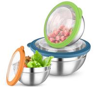 Onader Mixing Bowl Set of 3, Stainless Steel Salad Nesting Bowls with Lids | Visible Lids, Great for Kitchen Prepping, Serving, Baking & Food Storage, 18/22/26cm, Solid & Dishwasher Safe - Multicolor
