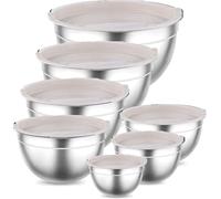 Onader Mixing Bowl Set, Stainless Steel Bowl, Salad Bowl, Set of 7 with Airtight Lid, Stackable and Dishwasher Safe, 6.5 L / 4.5 L / 3 L / 2.5 L / 1.5 L / 1.2 L / 0.7 L - Khaki