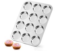 Onader Muffin Tin 12 Cup, Stainless Steel Shallow Yorkshire Pudding Tray, Great for Baking Mince Pie, Brownies, Egg Tart and Biscuit, Non-Toxic & Heavy Duty, Oven & Dishwasher Safe