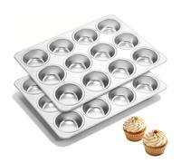 Onader Muffin Tin Set of 2, Stainless Steel 12 Cup Yorkshire Pudding Tray for Baking Cupcake, Mince Pie, Brownie, Quiche, Non-Toxic & Heavy Duty, Oven & Dishwasher Safe