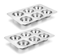 Onader Muffin Tin Set of 2, Stainless Steel 6 Cup Yorkshire Pudding Tray Cupcake Pan, Ideal for Baking Muffin, Mince Pie, Brownie, Quiche, Non-Toxic & Heavy Duty, Oven & Dishwasher Safe