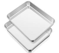 Onader Oven Baking Tray Set of 2, Stainless Steel Deep Cake Tin Rectangle Sheet Pans, Perfect for Cake Lasagne Cookie Pizza Bread, Flat Surface & Brushed Finished, Dishwasher Safe, 31cmx24cmx5cm