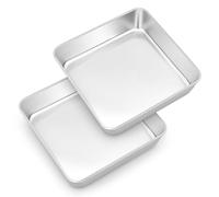 Onader Square Cake Tin, Stainless Steel Square Casserole Dish, Baking Mould, Set of 2, 20 x 20 x 5 cm, Perfect for Brownie / Lasagna / Cake, Non-Toxic & Dishwasher Safe