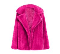 OnaiC Fur Jacket Women's Short Fleece Jacket Lapels Teddy Coat Fluffy Transition Coat Elegant Plain Faux Fur Jacket Long Sleeve Short Coat Fleece Winter Jacket Leisure Outdoor Coat, hot pink, M