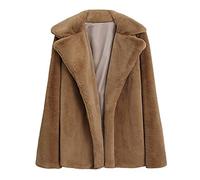 OnaiC Women's Short Fleece Jacket - Lapels Teddy Coat, Fluffy Transition Faux Fur Jacket, Long Sleeve Winter Coat for Leisure Outdoor, Khaki, L
