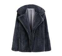 OnaiC Women's Short & Long Sleeve Fluffy Teddy Coat - Elegant Plain Faux Fur Jacket - Transition Coat for Winter & Leisure - Gray, M