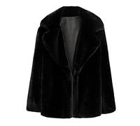 OnaiC Women's Short & Long Sleeve Teddy Coat - Fluffy Faux Fur Jacket - Fleece Winter Jacket - Elegant Plain Transition Coat - Black, XL