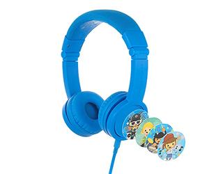 ONANOFF BuddyPhones Explore Plus, Foldable Kids Wired Headphones, SafeAudio Volume-Limiting to 85dB, Built-in Audio Sharing Cable with in-Line Mic, for Kindle, iPad, iPhone, or Android (Cool Blue)